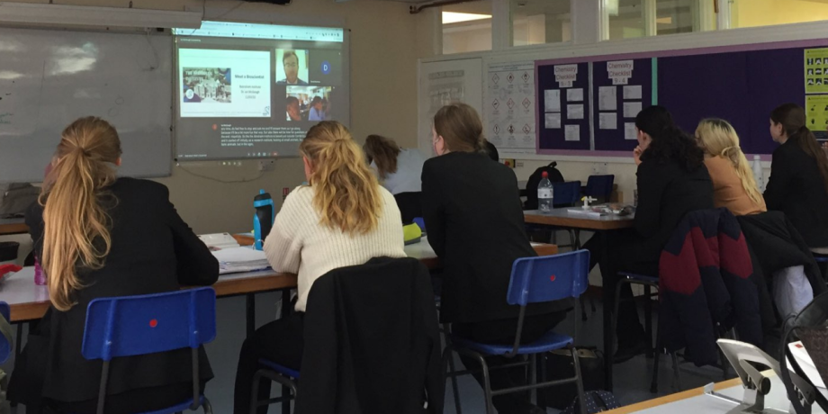 Ian McGough giving a talk to students via Zoom